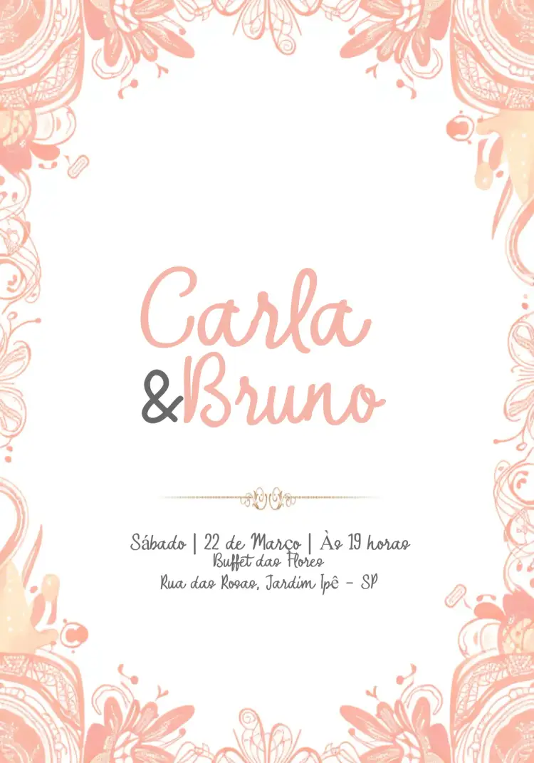 Convite Casamento Floral - Arabescos Rosa Arabesco – tema Casamento floral, romântico, elegante, rosa, delicado, vintage