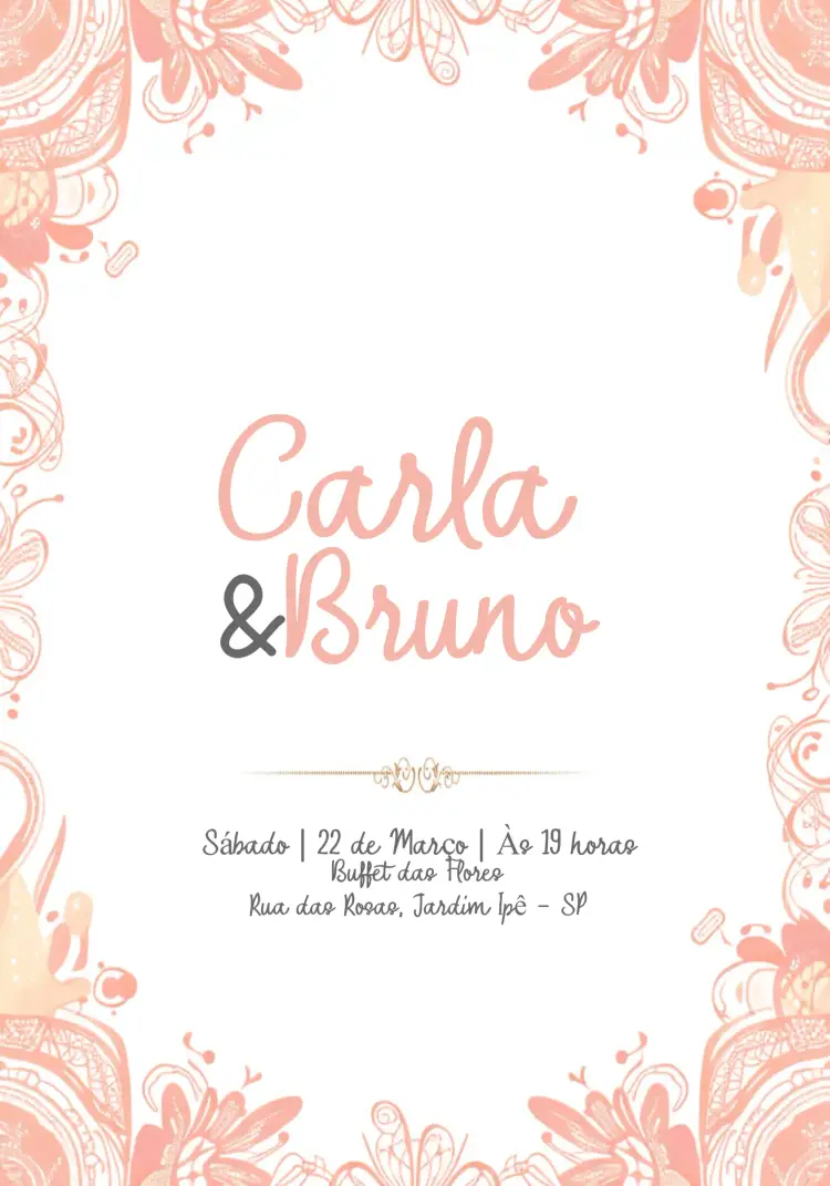 Convite Casamento Floral - Arabescos Rosa Arabesco