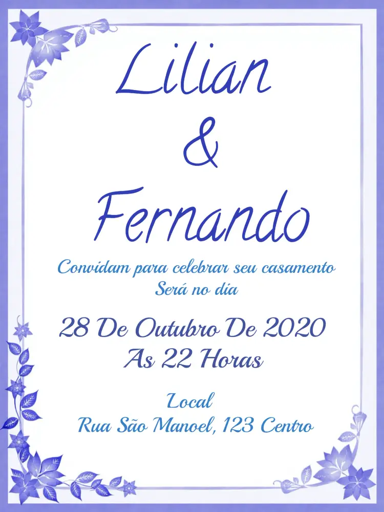 Convite Casamento Floral Azul