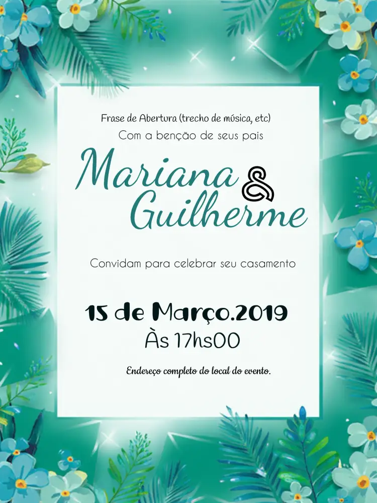 Convite Casamento Floral Azul