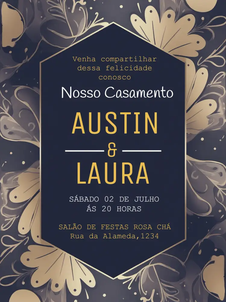 Convite Casamento Floral Azul