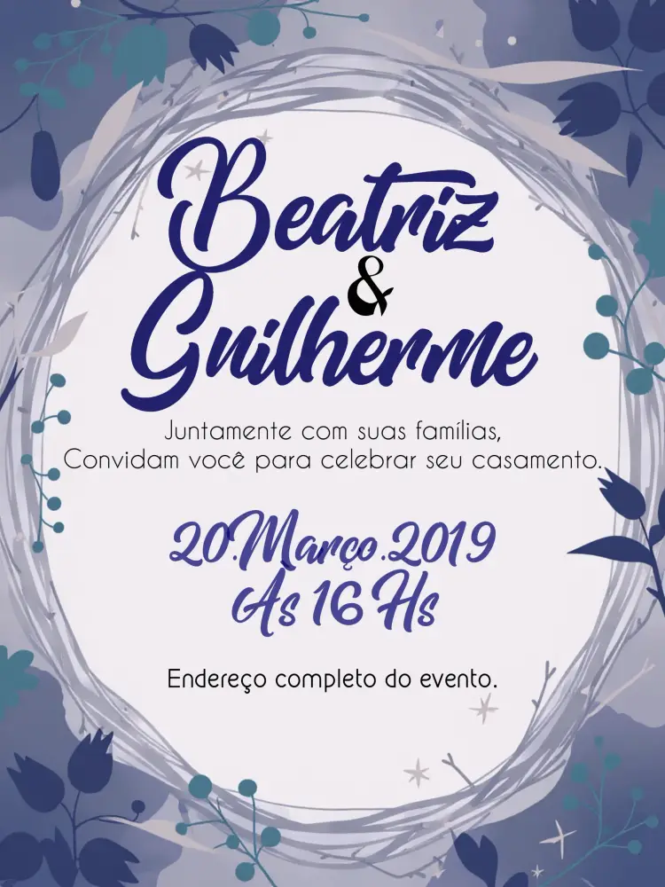Convite Casamento Floral Azul