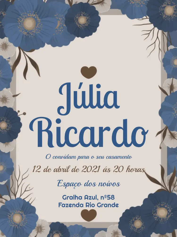 Convite Casamento Floral Azul