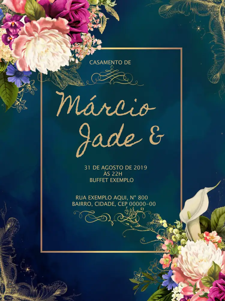 Convite Casamento Floral Azul