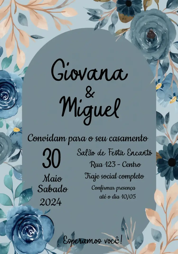 Convite Casamento Floral Azul Civil