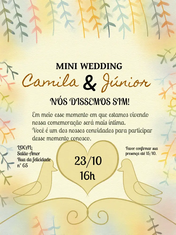 Convite Casamento Floral Bege