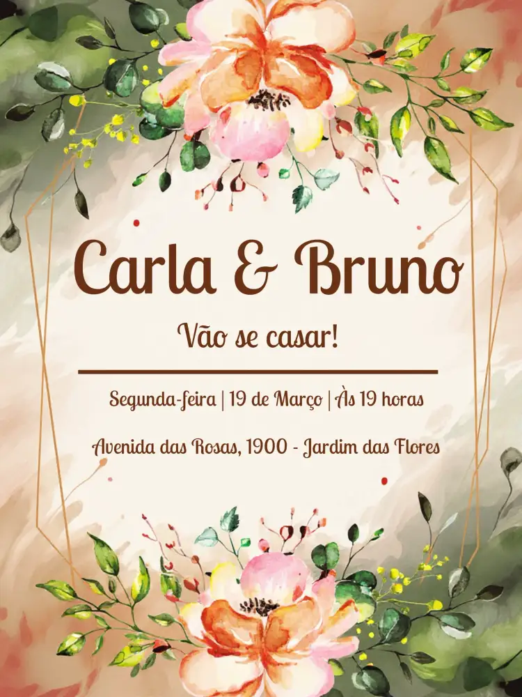 Convite Casamento Floral Boho Chic Festa – tema Aniversário Infantil floral, boho, colorido, elegante, moderno, descontraído