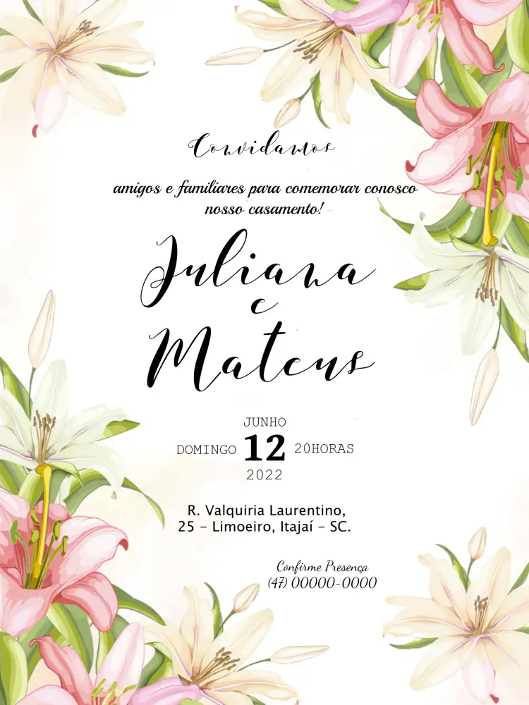 Convite Casamento Floral Branco