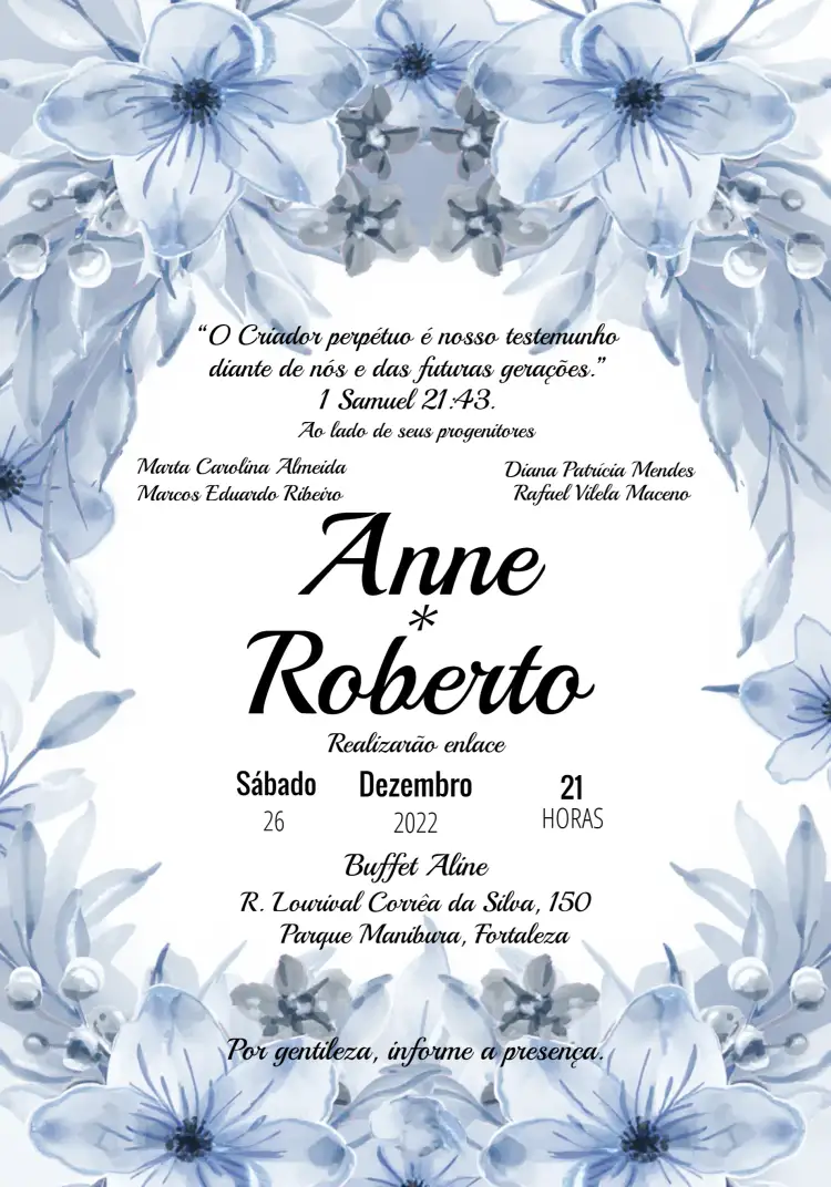 Convite Casamento Floral Branco – tema Casamento floral, elegante, romântico, rústico, suave, clássico