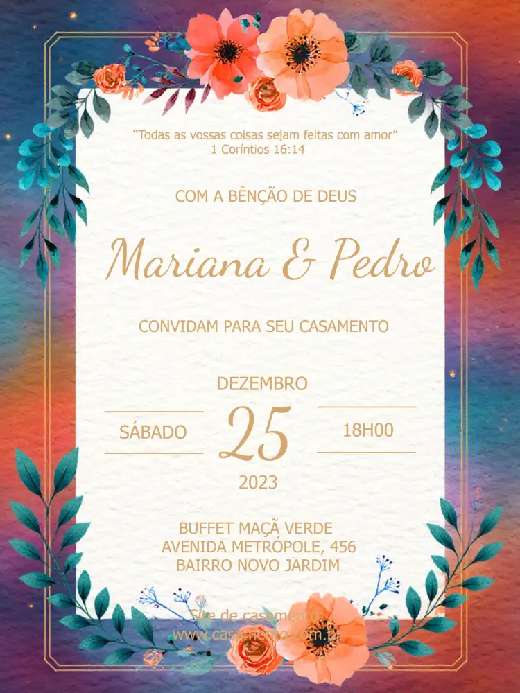 Convite Casamento Floral Branco – tema Casamento floral, branco, elegante, romântico, minimalista, moderno