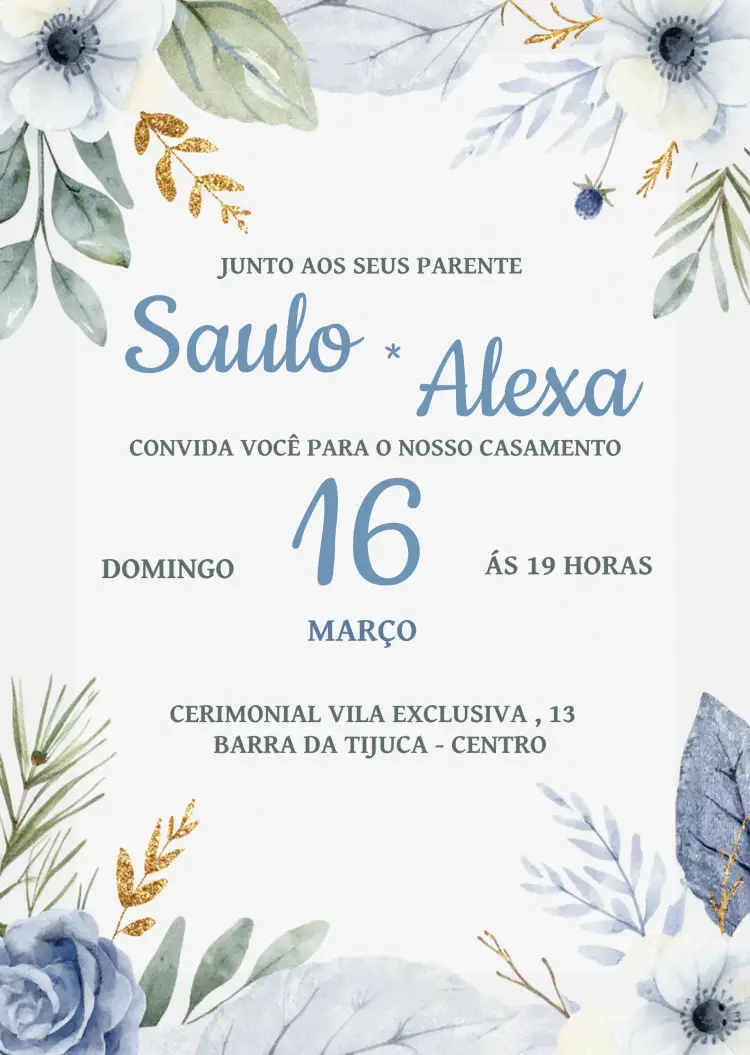 Convite Casamento Floral Casal editável e personalizável