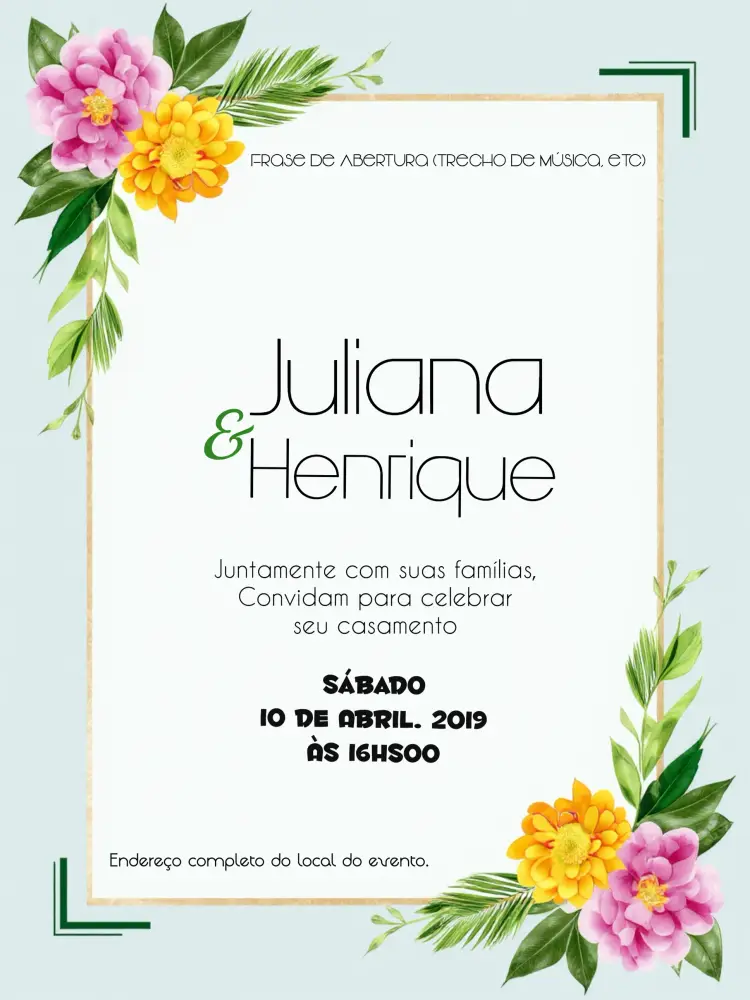 Convite Casamento Floral Casal