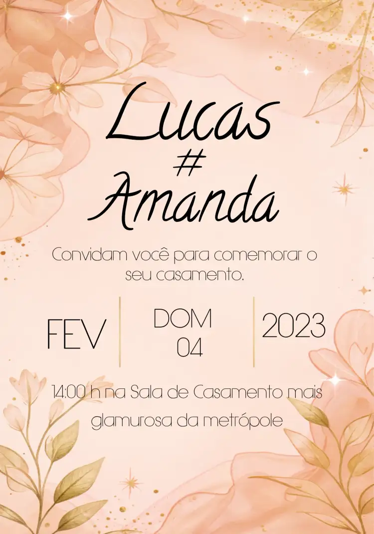 Convite Casamento Floral – tema Casamento floral, romântico, elegante, vintage, moderno