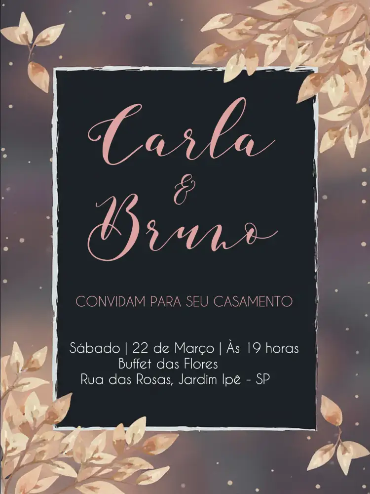 Convite Casamento Floral Clássico – tema Casamento floral, clássico, romântico, rosê, elegante, delicado