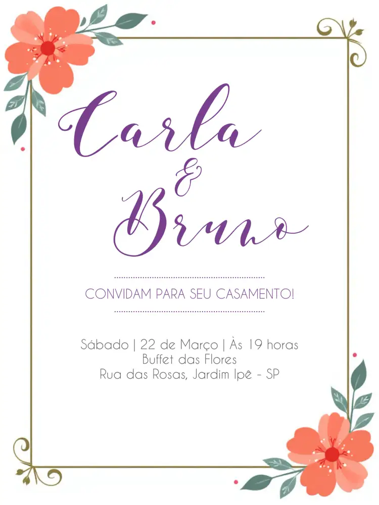 Convite Casamento Floral Colorido – tema Casamento floral, colorido, moderno, vibrante, elegante, natural