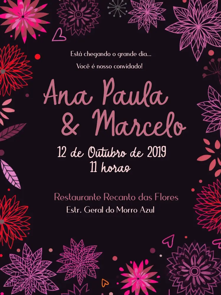 Convite Casamento Floral Colorido Vermelho