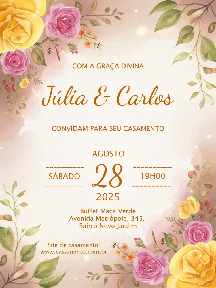 Convite Casamento Floral Delicado