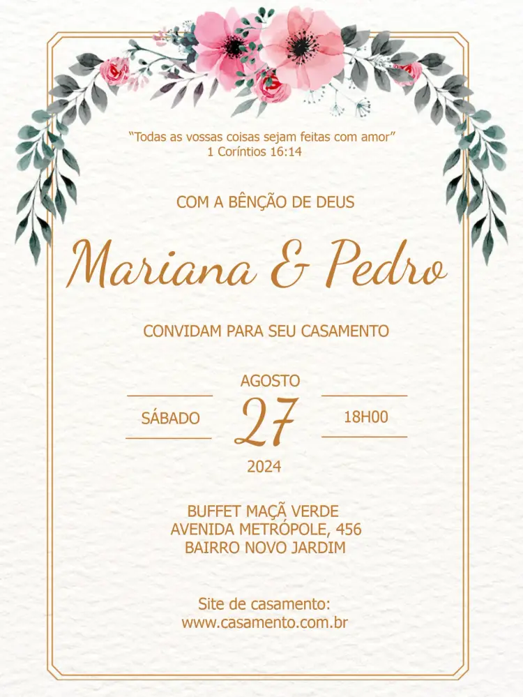 Convite Casamento Floral Delicado