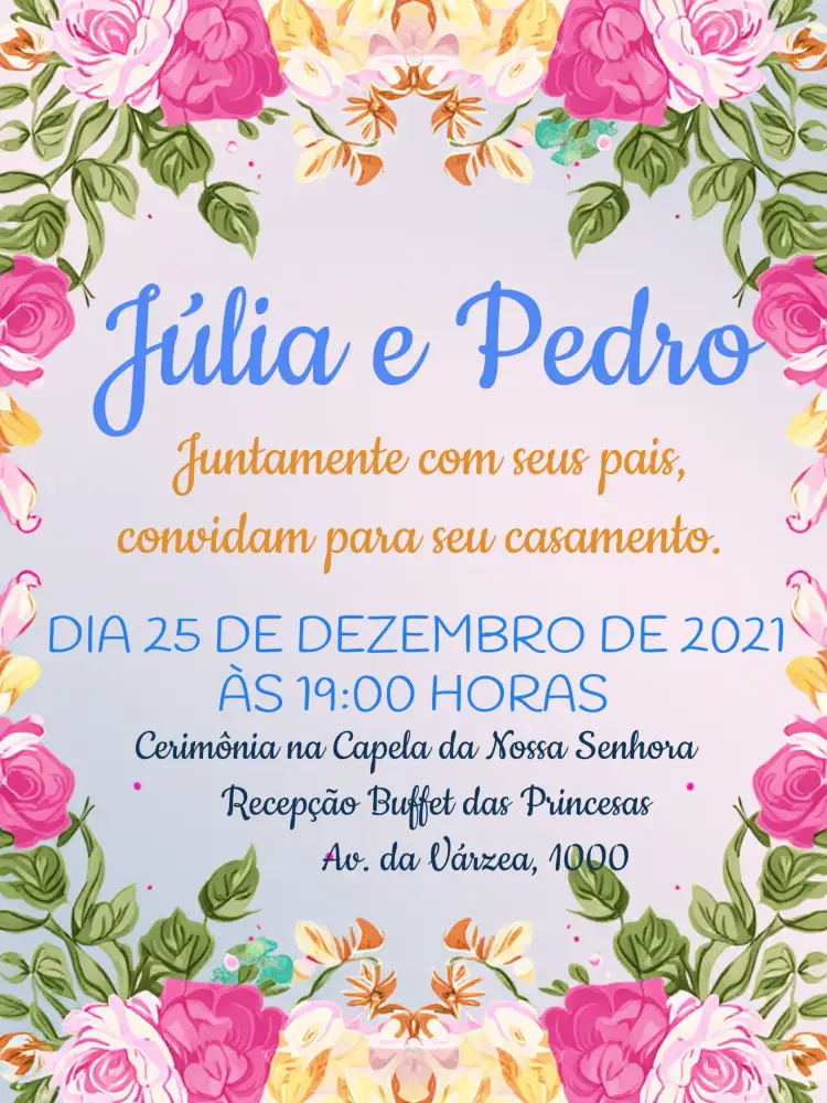 Convite Casamento Floral Digital – tema Casamento floral, romântico, elegante, moderno, suave, colorido