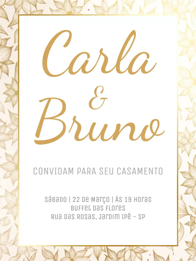 Convite Casamento Floral Elegante Branco – tema Casamento floral, elegante, dourado, moderno, romântico, minimalista