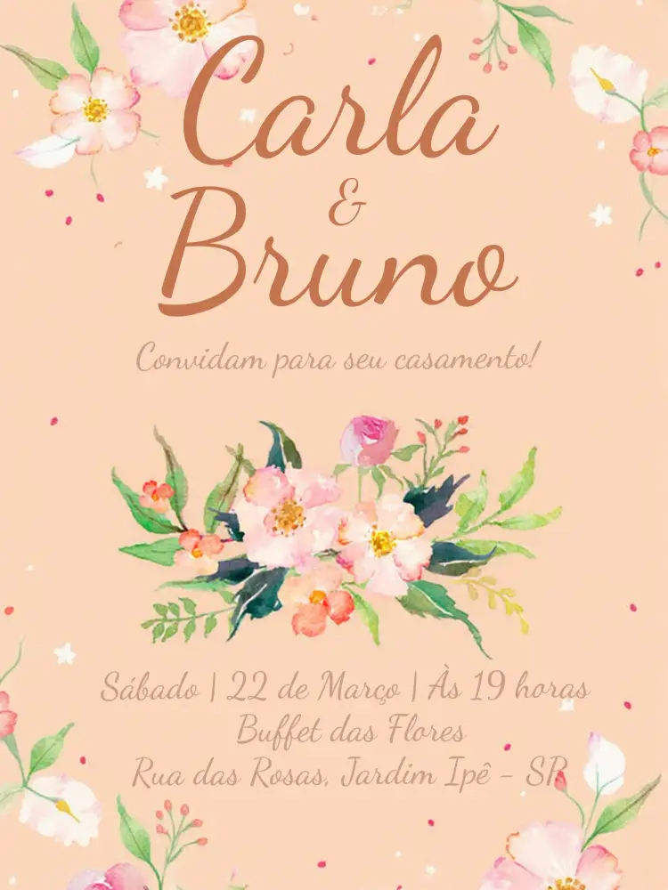 Convite Casamento Floral - Elegante Minimalista