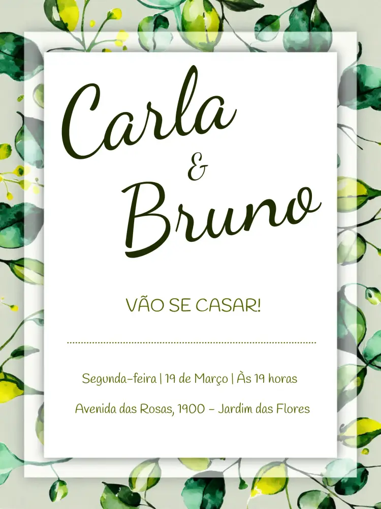 Convite Casamento Floral Festa editável e personalizável