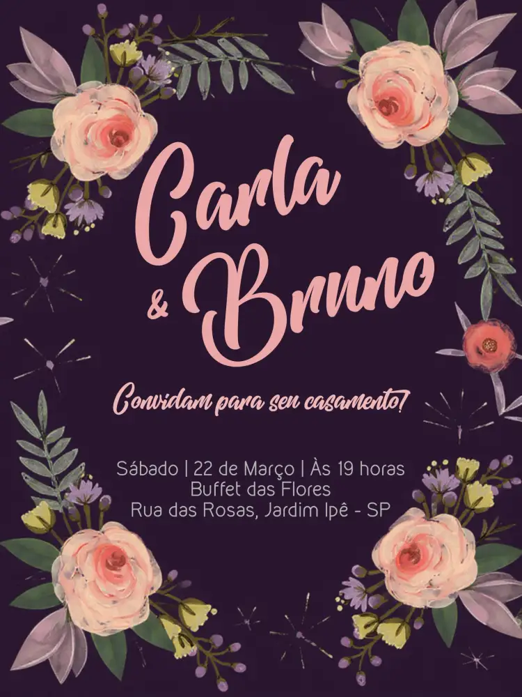 Convite Casamento Floral Flor – tema Casamento floral, romântico, elegante, natural, colorido