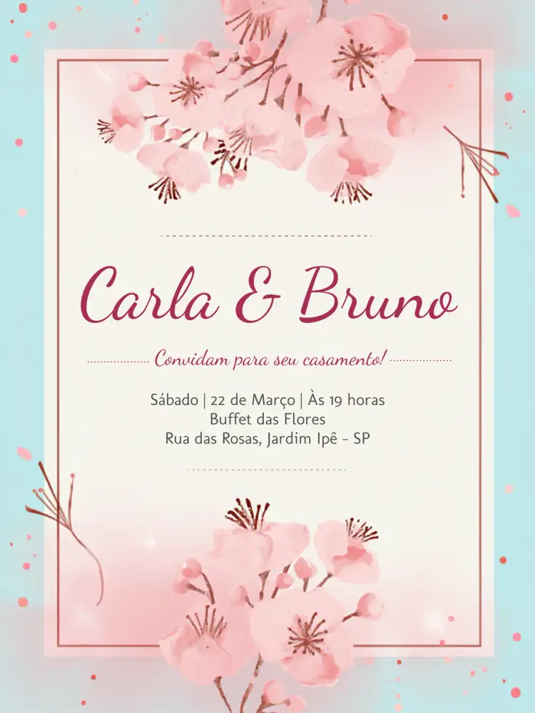 Convite Casamento Floral Flores – tema Casamento floral, romântico, elegante, vintage, moderno