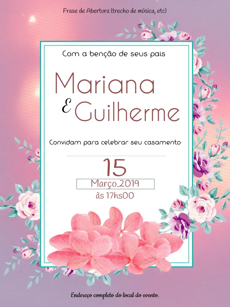 Convite Casamento Floral Flores – tema Casamento floral, romântico, aquarela, delicado, natural