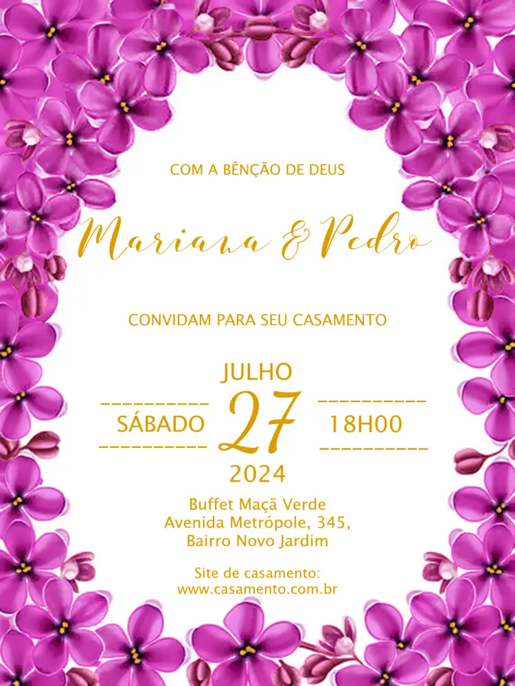 Convite Casamento Floral Flores – tema Casamento floral, romântico, elegante, rústico, moderno
