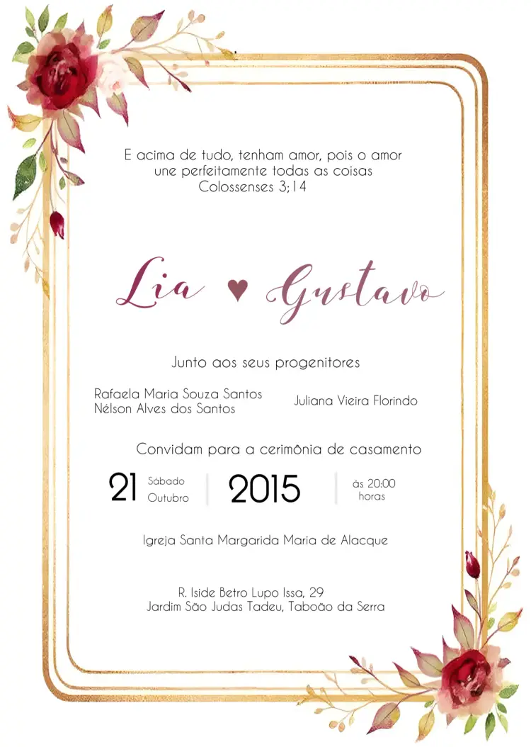 Convite Casamento Floral Flores editável e personalizável