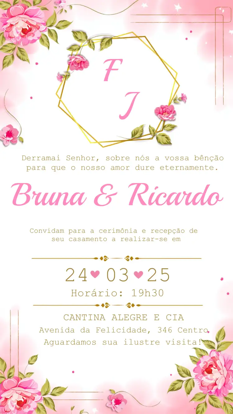 Convite Casamento Floral Flores – tema Casamento floral, romântico, suave, elegante, natureza, delicado