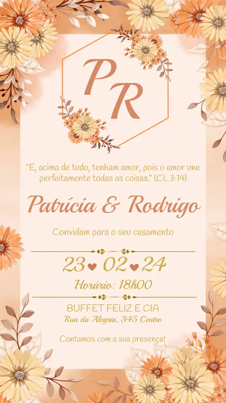 Convite Casamento Floral Flores – tema Casamento floral, romântico, elegante, suave, natural, rústico