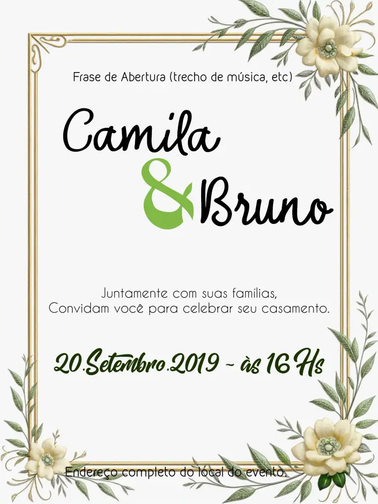 Convite Casamento Floral Folhas
