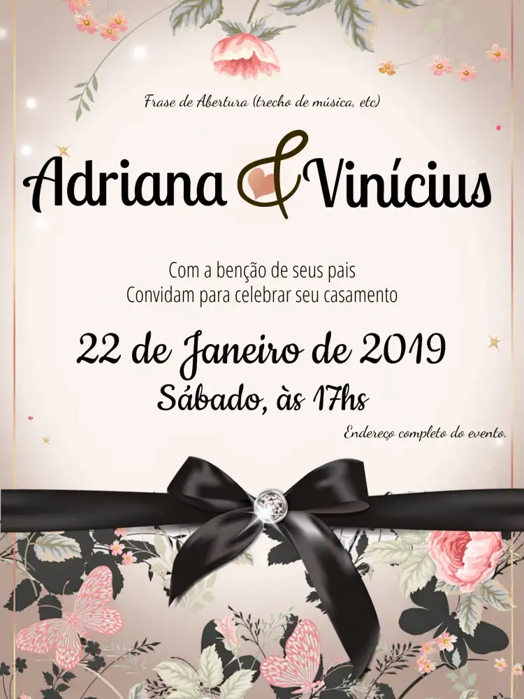 Convite Casamento Floral Laço