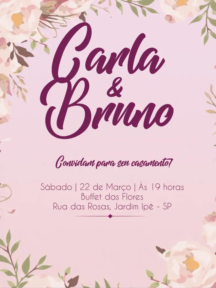 Convite Casamento Floral Lilás – tema Casamento floral, romântico, elegante, moderno, lilás, roxo