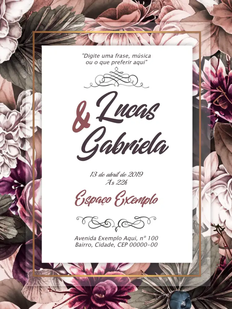 Convite Casamento Floral Marrom – tema Casamento floral, vintage, elegante, rústico, romântico, natural
