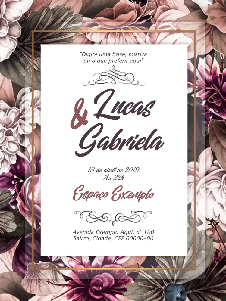 Convite Casamento Floral Marrom