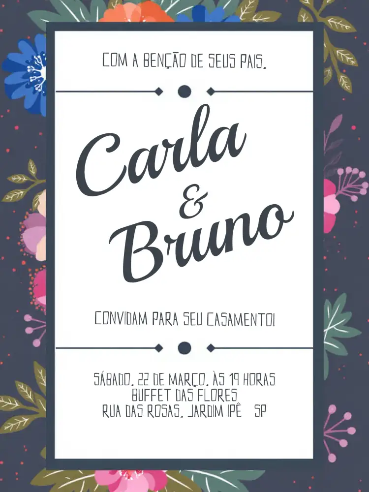 Convite Casamento Floral Minimalista – tema Casamento floral, minimalista, elegante, moderno, sustentável, romântico