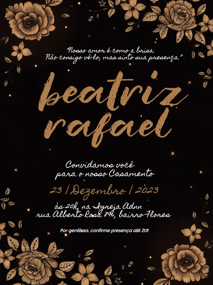 Convite Casamento Floral Moderno – tema Casamento floral, moderno, elegante, minimalista, preto e branco, sofisticado