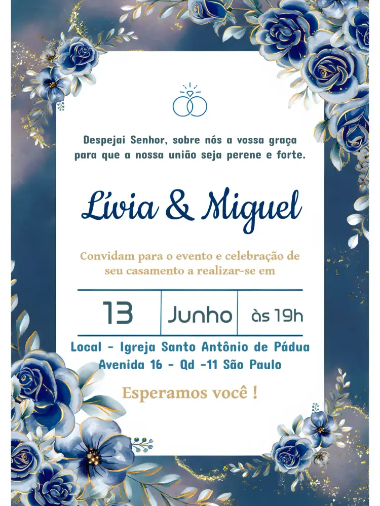Convite Casamento Floral Noivos editável e personalizável