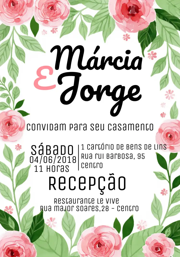 Convite Casamento Floral Preto