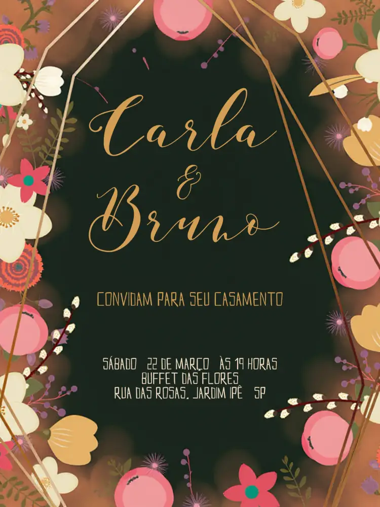 Convite Casamento Floral Preto