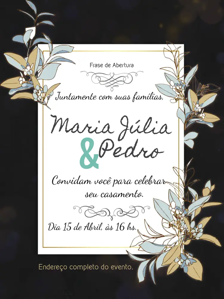 Convite Casamento Floral Provençal – tema Casamento floral, provençal, dourado, romântico, elegante, vintage