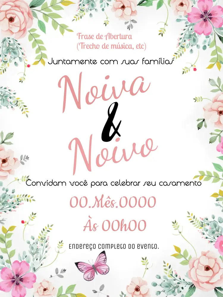 Convite Casamento Floral Romântico