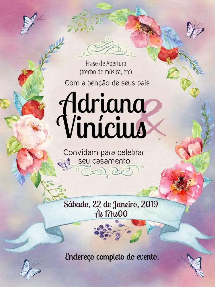 Convite Casamento Floral Romântico