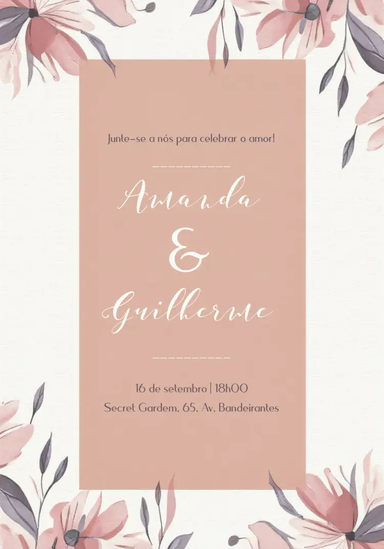 Convite Casamento Floral Rosa