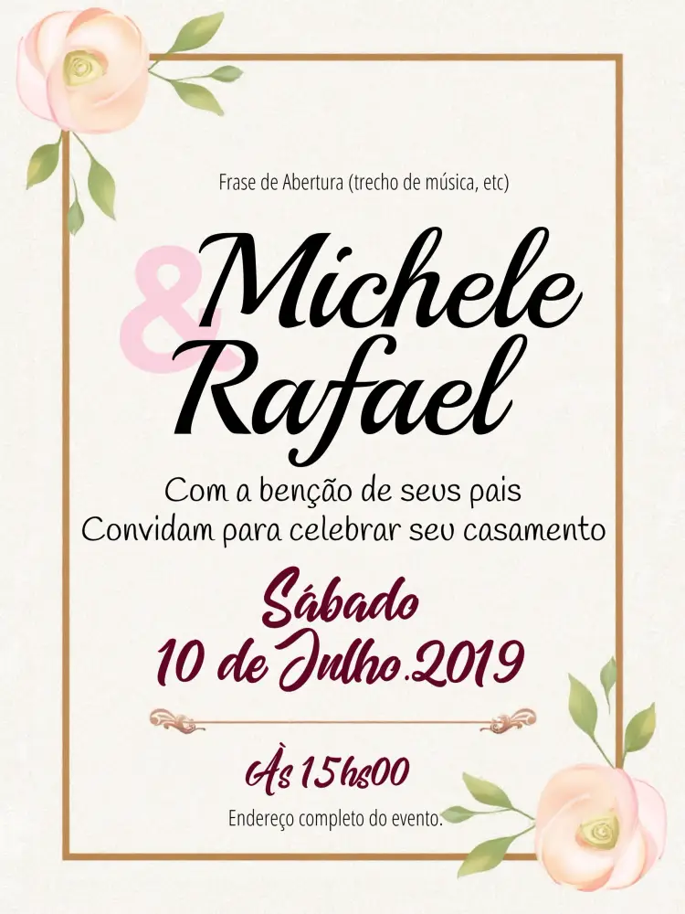 Convite Casamento Floral Rosa