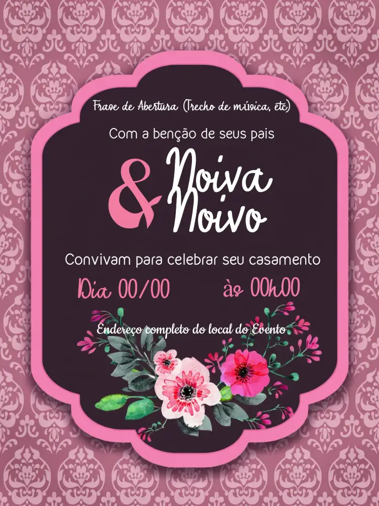 Convite Casamento Floral Rosa