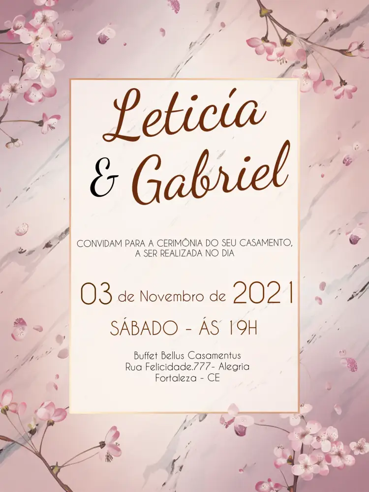 Convite Casamento Floral Rosa